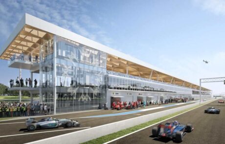 Dessin montrant l'espace extérieur du Grand prix de Formule 1 de Montréal et présenté sur le site de MG Construction.